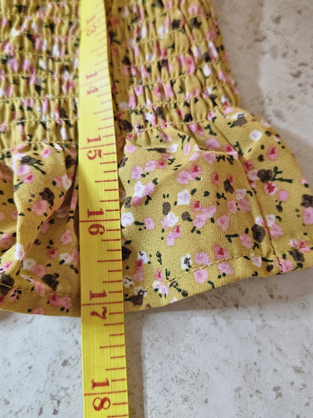 No Frills Women's Mustard Floral Smocked Peasant Crop Top - Picture 8 of 9